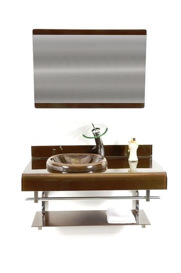 Imagem de Gabinete de vidro 90cm full curvado duplo inox com torneira cascata marrom