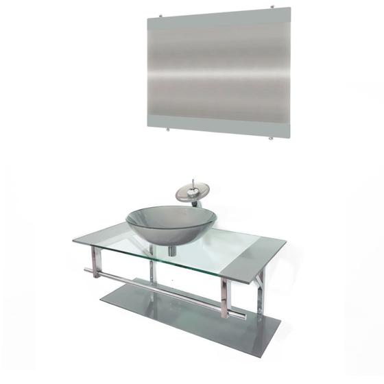 Imagem de Gabinete de vidro 90cm iq inox com cuba redonda - prata