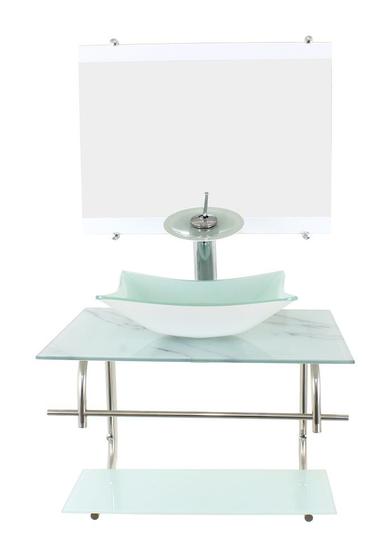 Imagem de Gabinete de vidro inox para banheiro 60cm retangular mármore branco