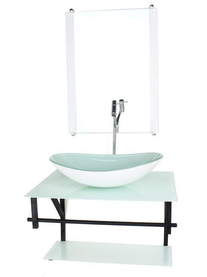 Imagem de Gabinete de vidro para banheiro 60cm ap cuba oval  branco full com torneira cromada