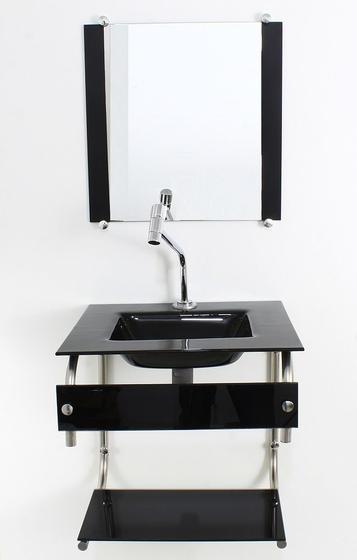 Imagem de Gabinete de vidro para banheiro cuba acoplada 40cm inox preto