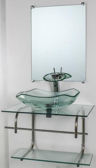 Gabinete de vidro para banheiro inox 60cm cuba abaulada incolor - Cubas e Gabinetes