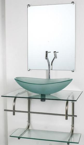 Imagem de Gabinete De Vidro Para Banheiro Inox 60Cm Cuba Oval Incolor