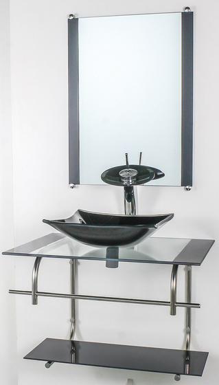 Imagem de Gabinete de vidro para banheiro inox 70cm cuba quadrada preto
