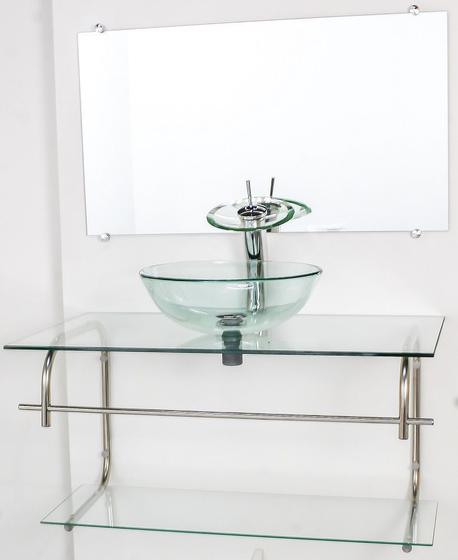 Gabinete de vidro para banheiro inox 80cm cuba redonda incolor Menor preço em Gabinete de vidro para banheiro inox 80cm cuba redonda incolor