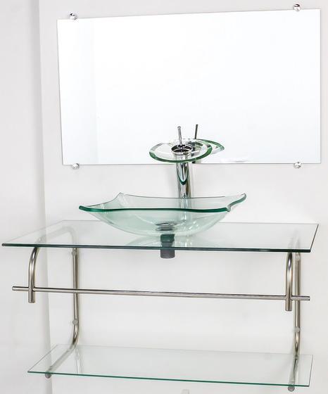 Gabinete de vidro para banheiro inox 80cm cuba retangular incolor Menor preço em Gabinete de vidro para banheiro inox 80cm cuba retangular incolor