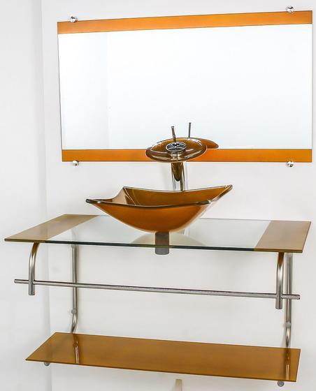 Imagem de Gabinete de vidro para banheiro inox 90cm cuba quadrada dourado real