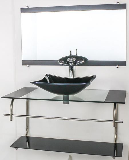 Imagem de Gabinete de vidro para banheiro inox 90cm cuba retangular preto