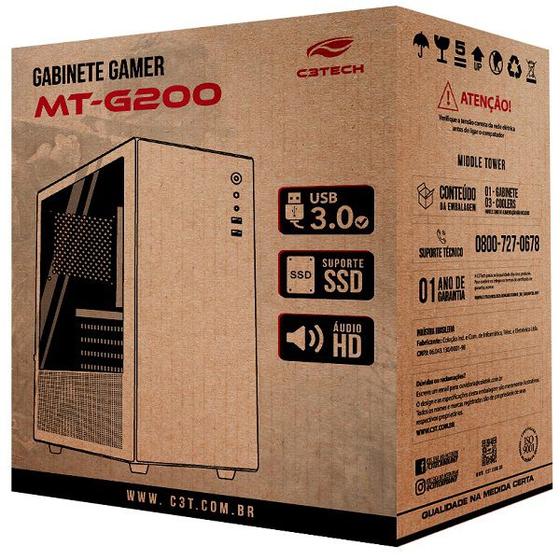 Imagem de Gabinete Game MT-G200BK com Coolers Preto C3 TECH