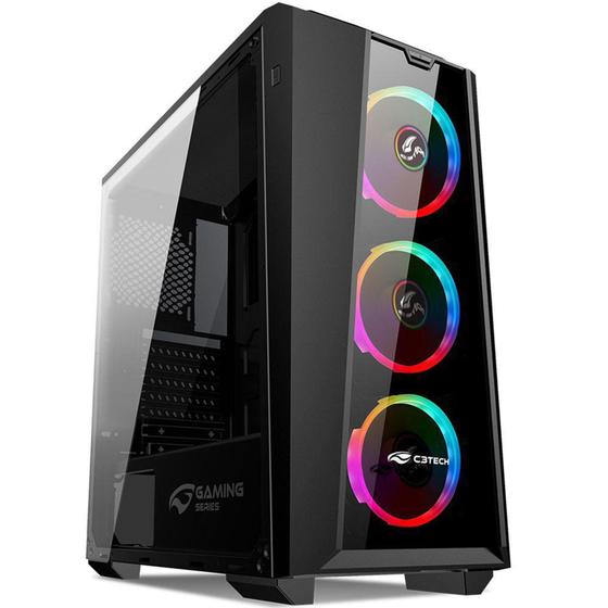Gabinete Gamer C3 Tech sem Fonte, Mid Tower, USB 3.0, Lateral em Acrílico, 3x Fans RGB, Preto - MT- Menor preço em Gabinete Gamer C3 Tech sem Fonte, Mid Tower, USB 3.0, Lateral em Acrílico, 3x Fans RGB, Preto - MT-
