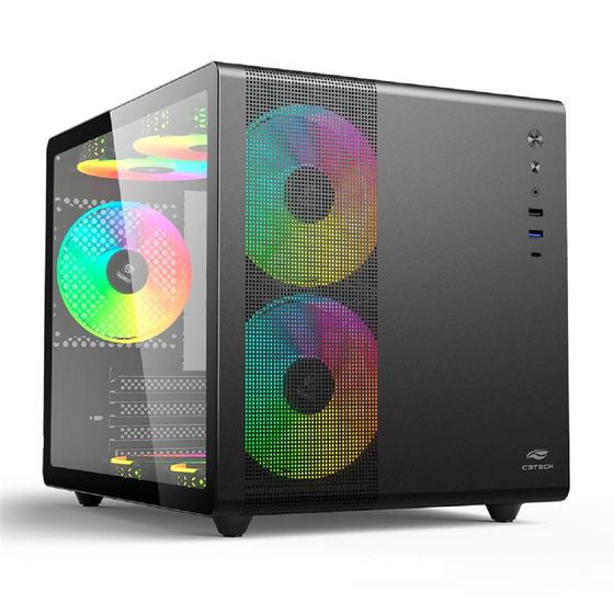 Imagem de Gabinete Gamer C3Tech Aquarius, Mini Tower, Vidro Temperado, M-ATX, Black, Sem Fonte, Sem Fan