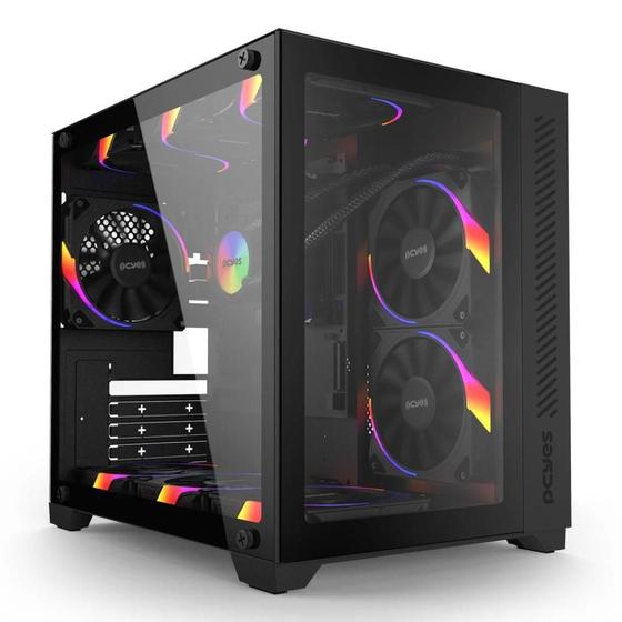 Imagem de Gabinete Gamer Forcefield Vulcan Pcyes Black Mid-Tower com Design Elegante, Vidro Temperado, Compatibilidade com Water Coolers e Ventilação Otimizada para Setups Avançados