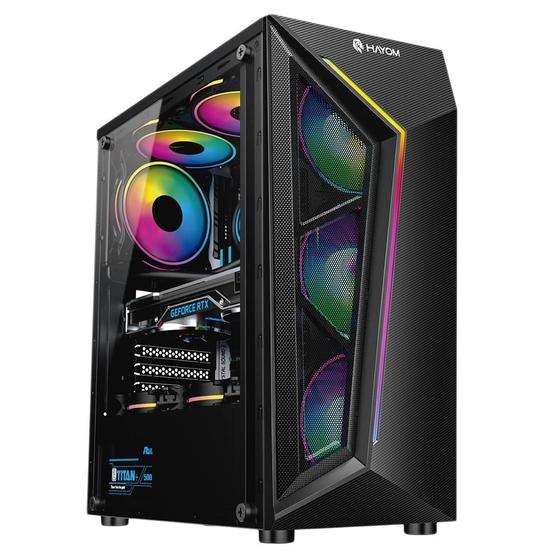 Imagem de Gabinete Gamer Hayom GB1713, Mid Tower, LED RGB, ATX, Lateral em Vidro Temperado, 4x Cooler Fan RGB, Preto - GB.17.10.13
