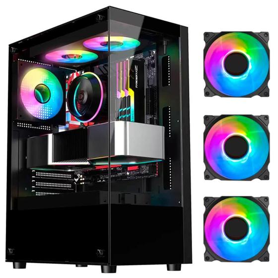 Imagem de Gabinete Gamer Hayom Preto ATX RGB Vidro C/ 3 FANS GB1792