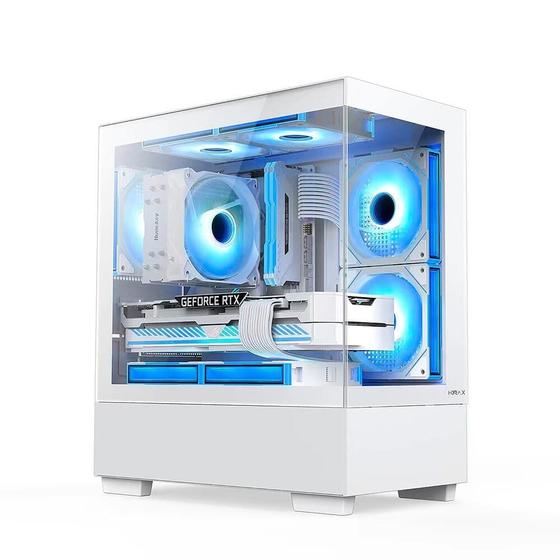 Gabinete Gamer Hyrax HGB320, Mid Tower, ATX, Frontal e Lateral em Vidro Temperado, Sem FANs, Branco - HGB320W Imagem de Gabinete Gamer Hyrax HGB320, Mid Tower, ATX, Frontal e Lateral em Vidro Temperado, Sem FANs, Branco - HGB320W