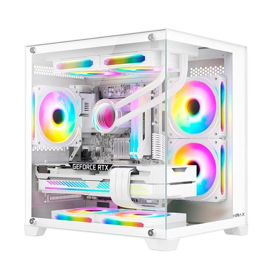 Imagem de Gabinete Gamer Hyrax HGB705, Mini Tower, Frontal e Lateral em Vidro, Sem FANs, Branco - HGB705W