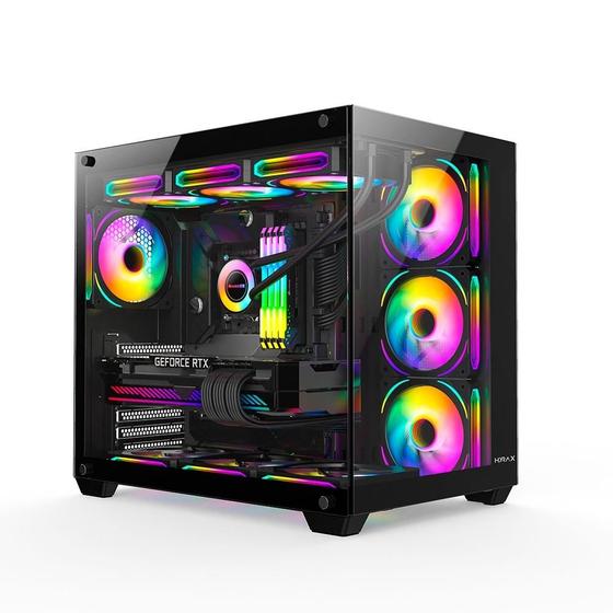 Imagem de Gabinete Gamer Hyrax HGB740, Mid Tower, ATX, Frontal e Lateral em Vidro Temperado, Sem FANs, Preto - HGB740B