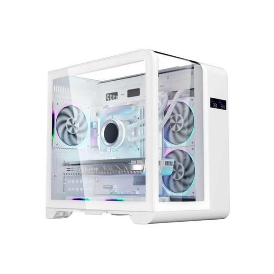 Imagem de Gabinete Gamer K-mex Aquario Cg-w8ki Cyberpunk White Com Topo De Vidro E Display Digital