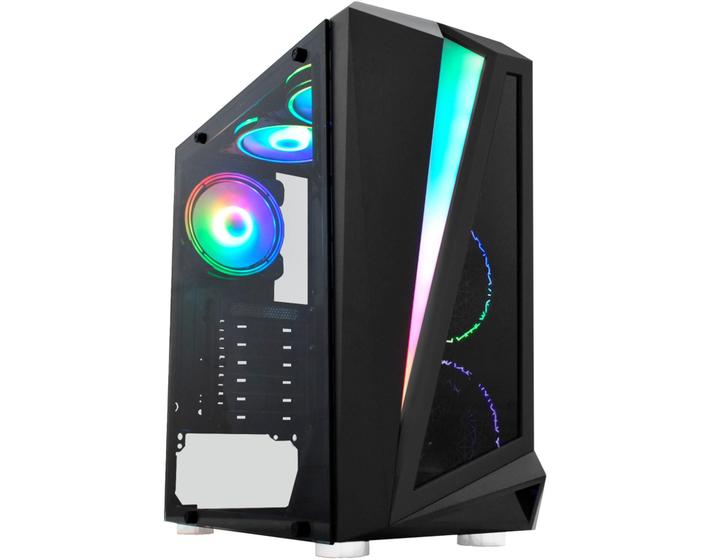 Imagem de Gabinete Gamer K-Mex CG-05QI Black Hawk RGB S/Fan - Preto