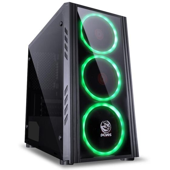 Imagem de Gabinete Gamer Mid Tower 3 Fans Led Frontal Verde Saturn SATPTVD3FCA PcYes Sem Fonte