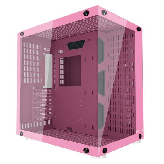 Imagem de Gabinete gamer motospeed hyrax, lateral e frontal vidro temperado, sem fan, hgb700p pink