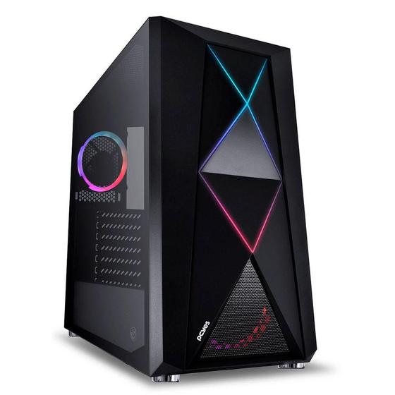 Gabinete gamer pcyes dimension preto lateral em vidro temperado Menor preço em Gabinete gamer pcyes dimension preto lateral em vidro temperado