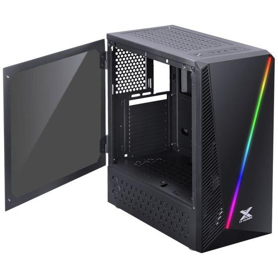 Imagem de Gabinete gamer pyxis com janela acrilica com dobradica preto frontal com fita led rgb