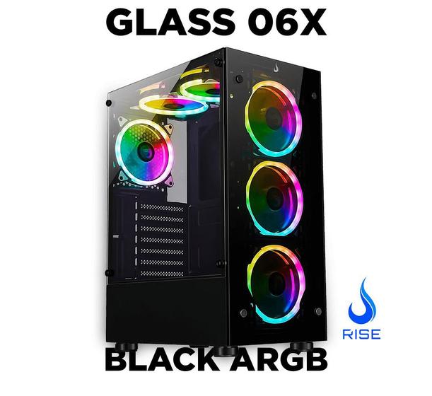 Imagem de Gabinete gamer rise mode glass 06x, mid tower, lateral em vidro fume e frontal em vidro temperado, preto - rm-ca-06x-fb