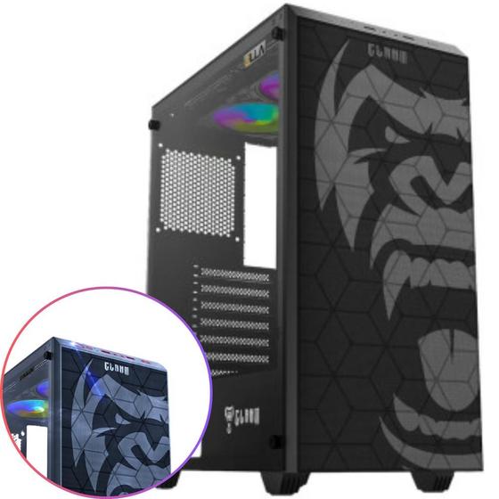 Imagem de Gabinete Gamer Zilla Clanm Ótima Ventilação Suporta Até 6 Fans de 120mm + Water Cooler e Placa-Mãe ATX Mini-ITX Com Vidro Temperado