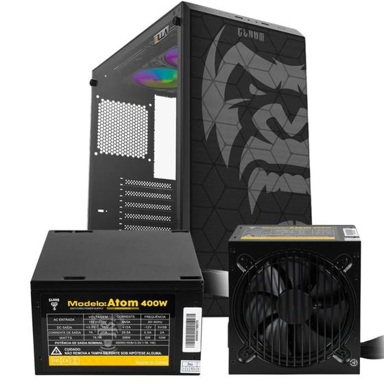 Imagem de Gabinete Gamer Zilla Clanm Ótima Ventilação Suporta Até 6 Fans e Water Cooler Vidro Temperado + Fonte 400W Atom Bivolt Fan Silenciosa