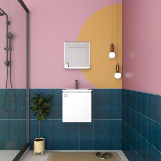 Imagem de Gabinete para banheiro cacau aço com tampo e espelho -branco