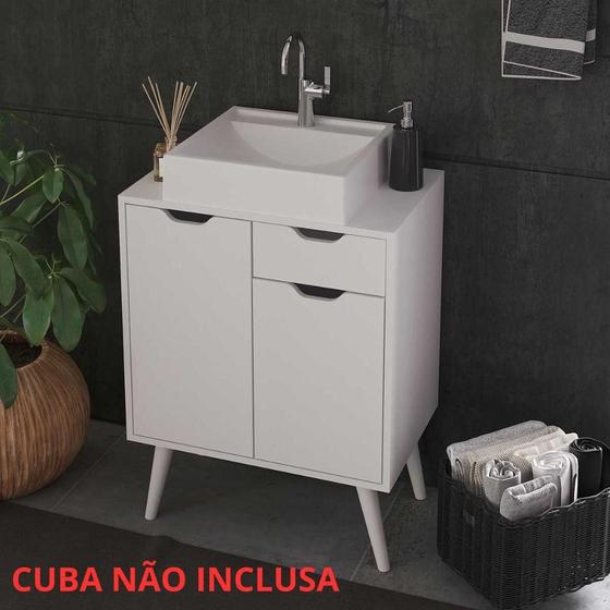 Imagem de Gabinete Para Banheiro Com 2 Portas e Pés Estilo Retrô 80 cm
