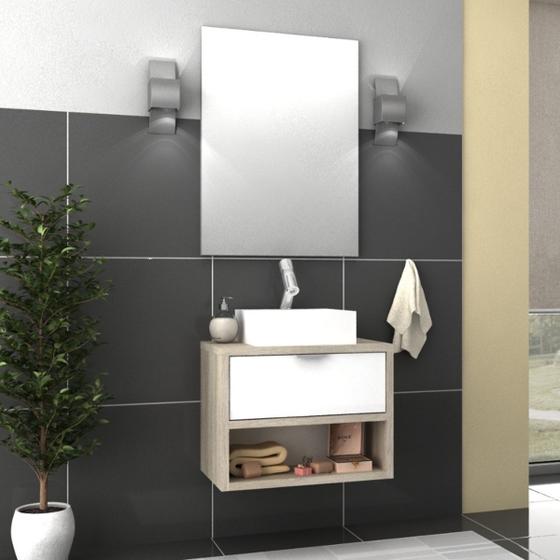 Imagem de Gabinete para banheiro com cuba 01 gaveta e espelheira Malta 60cm Móveis Bosi