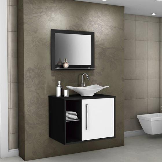 Imagem de Gabinete para Banheiro com Cuba e Espelheira Baden Preto/Branco - Móveis Bechara