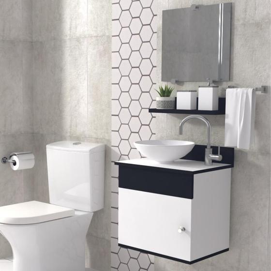 Imagem de Gabinete para banheiro com cuba e espelho 44cm suspenso