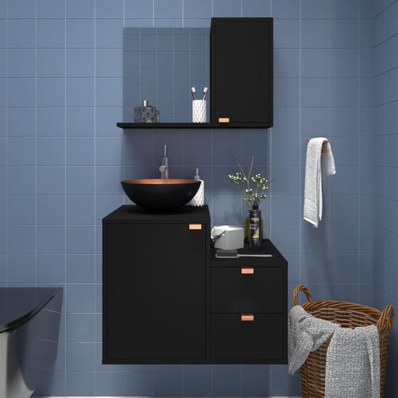 Gabinete para Banheiro com Cuba Kit Completo Armário + Cuba + Espelheira Preto com Cobre é boa?