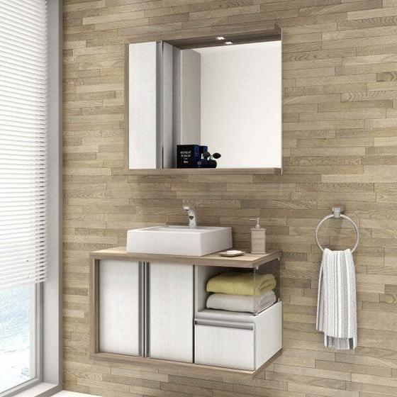 Imagem de Gabinete para Banheiro com Espelheira Blanc 80 Balcony (Não Acompanha Cuba e Torneira)