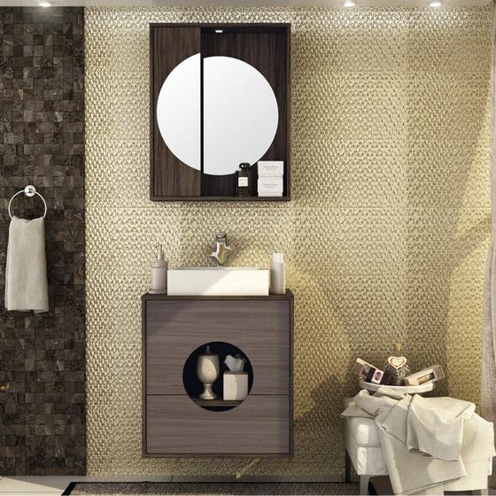 Imagem de Gabinete para Banheiro com Espelheira com LED e Cuba Florença Móveis Bosi Ameixa/Gris Montano