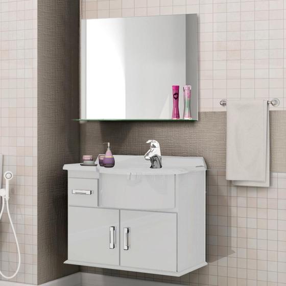 Imagem de Gabinete para Banheiro com Espelheira Pratic Cerocha (Acompanha Cuba/Não acompanha Torneira) Branco