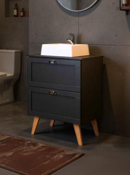 Imagem de Gabinete para Banheiro com Tampo e Cuba 60cm Retro Mdf Grafite Milano - On Móveis