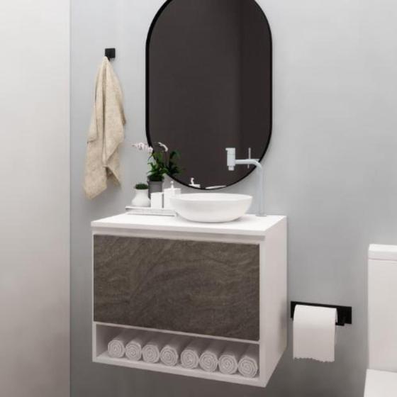 Imagem de Gabinete para Banheiro Madeira Suspenso 60cm Porta Basculante