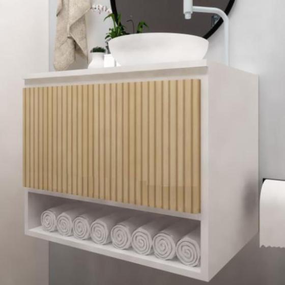 Imagem de Gabinete para Banheiro Madeira Suspenso 60cm Porta Basculante