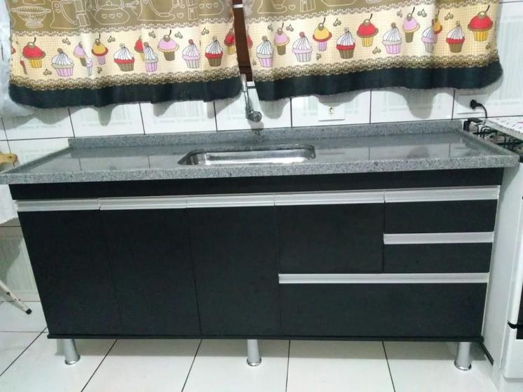 Imagem de Gabinete para pia de cozinha 1,80m Michelangelo Preto Fosco 100% MDF 15mm