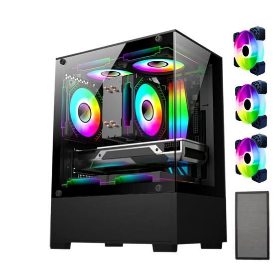 Imagem de Gabinete Pc Gamer Com 3 Fans Rgb Fixo Inclusas Micro Atx Mini Itx Vidro Temperado Usb 3.0