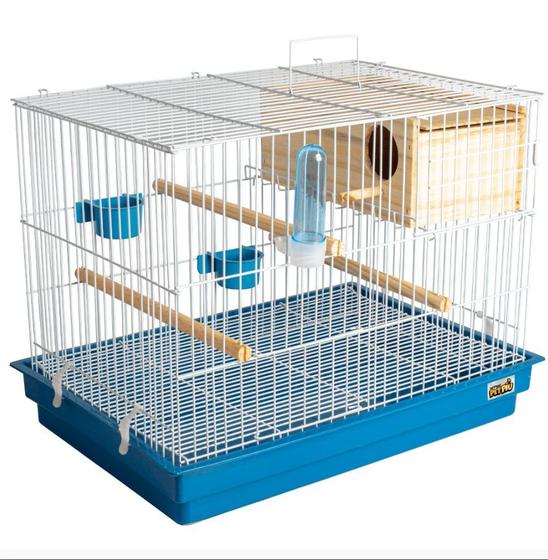 Imagem de Gaiola Criadeira Para Aves Calopsita Com Ninho Mdf Cor Branca E Azul Jel Plast Pet Piu