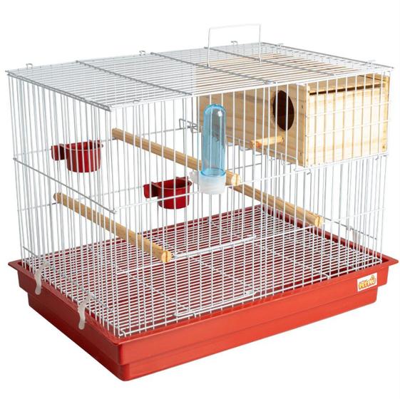 Imagem de Gaiola Criadeira Para Aves Calopsita Com Ninho Mdf Cor Branco E Vermelho Jel Plast Pet Piu