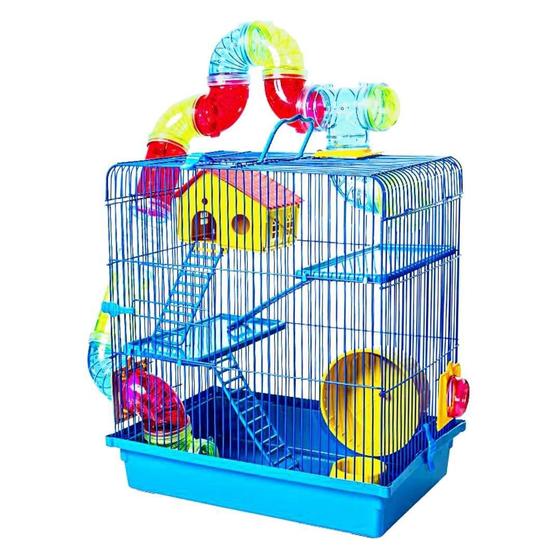 Imagem de Gaiola Hamster Roedores Tubo Luxo 3 Andares Jel Plast-Azul