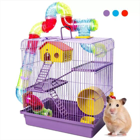 Imagem de Gaiola Para Hamster 3 Andares Tubo Super Luxo Cor Lilás Jel Plast Pet Roe
