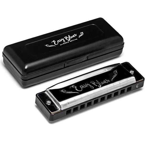 Imagem de Gaita Hering Diatonica Easy Blues C Dó Cromada 4420C Com Case