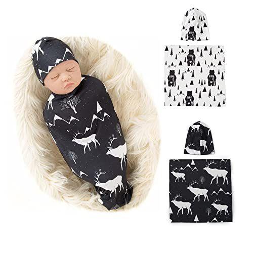 Imagem de Galabloomer recém-nascido Swaddle cobertor com gorro Set Baby Boy recebendo cobertor ... (Veado & Urso em pé)